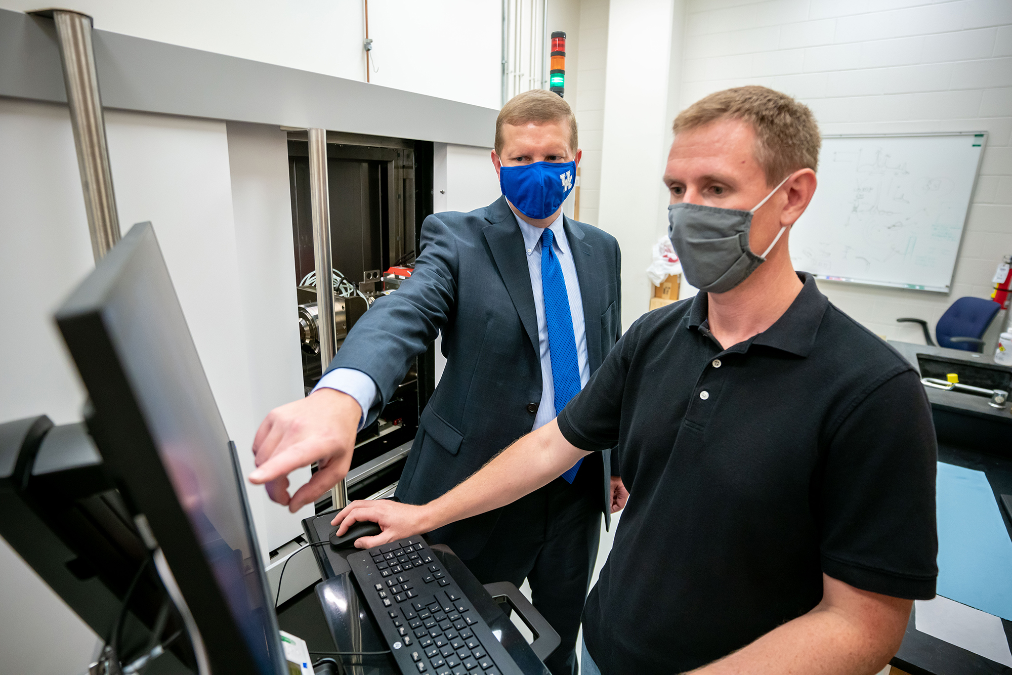 John Balk (left) is the William T. Bryan Professor of Materials Engineering and director of the Electron Microscopy Center (EMC). Pictured here with EMC staff member Nico Briot, Balk is a co-investigator on the NSF grant. Photo Courtesy: UK Research.